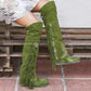 Fashion Bohemia Knee-length Women Boots Ethnic Personality High Boots Tassels Faux Suede Boots Girl Flat Bottom Long Botas Mujer.