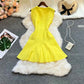 Summer Pleated Short Dress Women O-neck Slim Waist A-line Party Dress Streetwear Lady Outfits.