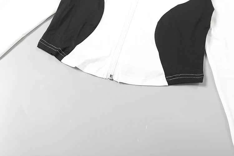 Weird Puss Casual 2piece Set Women Tracksuit Zip Contrast Patchwork Full Sleeve Jacket+Shorts Daily Simple Sporty Street Outfits