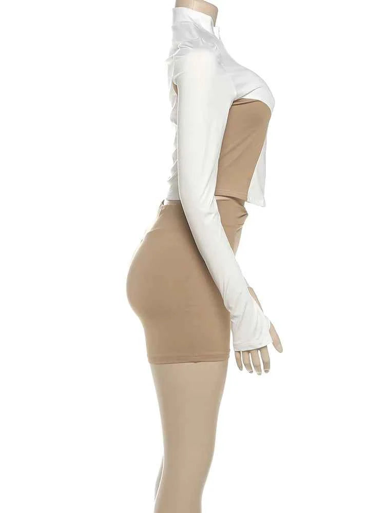 Weird Puss Casual 2piece Set Women Tracksuit Zip Contrast Patchwork Full Sleeve Jacket+Shorts Daily Simple Sporty Street Outfits