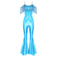 Women Metallic Shiny Dance Jumpsuit Sequin Tassel Sleeveless Bell Bottom Long Pants Bodysuit Romper for Jazz Music Festival.