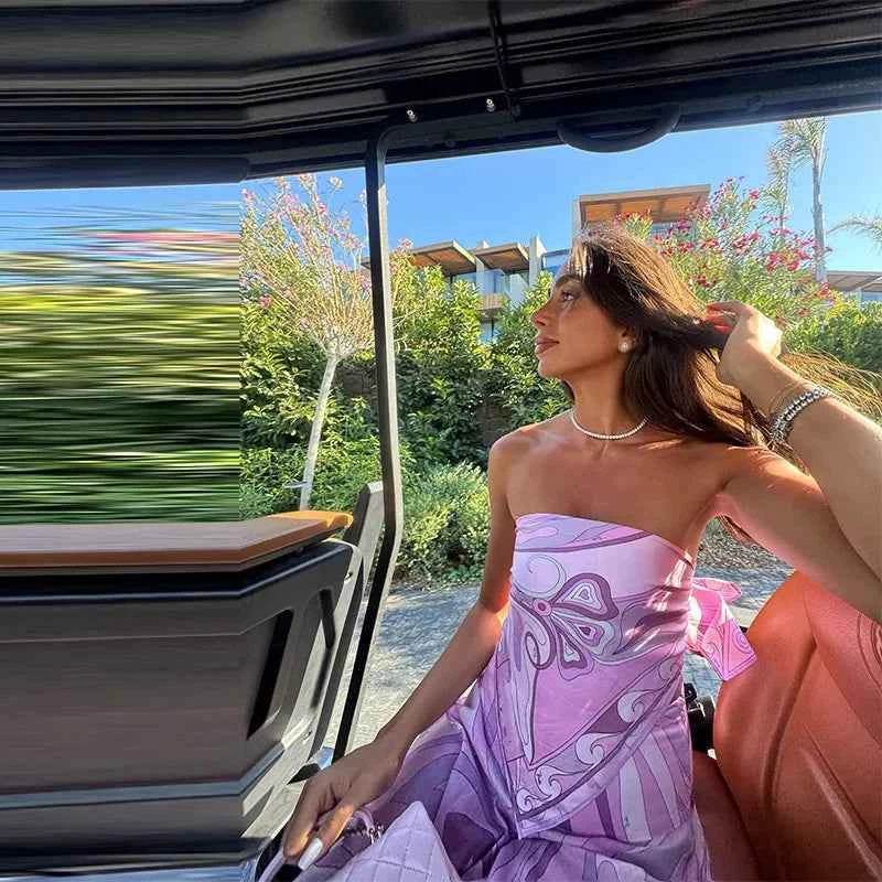 Summer Printed Women Crop Top. Metal Strap Backless Lace Up Tank Top. Chic Party Beach Strapless Shirt.