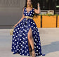 V neck dress with polka Sexy Deep V Neck Polka Dot Long Dress For Women.  Summer Boho Sleeveless Slim Print Side Slit Party Maxi Dresses.