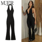 Black Long Jumpsuits for Woman.Sexy Backless Jumpsuit. Woman Sleeveless Corset Bodysuit.  Women Summer Halter Overalls Women.