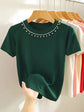 Knitted T-shirt Women Top. Solid Tank Y2K Summer New Fashion Female Sleeveless Beading Casual Thin Tops