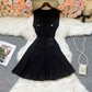 Summer Pleated Short Dress Women O-neck Slim Waist A-line Party Dress Streetwear Lady Outfits.