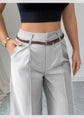 High Waist Solid Pants For Women. Casual Belt Wide-leg Trousers.Ladies With Pockets Office Wear Pants.