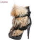 Retro Faux Fur Ankle Boots.  Pointed Toe Buckle Straps Slip-on Thin High Heels Boots 2025 Autumn New Women Fashion Modern Shoes.