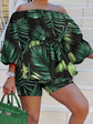 Plus size Two Piece Set Women Off Shoulder Printed Short Sets Top Pants Sweet Suit Summer Wholesale Dropshipping L-3XL.
