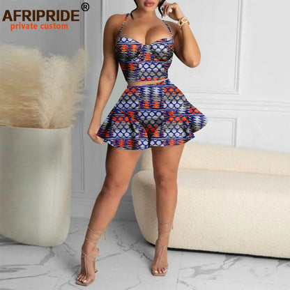 Clothes for Women Crop 2 Piece Set Sexy Party Print Attire Ankara Outfits Dresses.