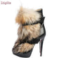 Retro Faux Fur Ankle Boots.  Pointed Toe Buckle Straps Slip-on Thin High Heels Boots 2025 Autumn New Women Fashion Modern Shoes.