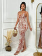 Sexy Deep V-Neck Sleeveless Backless Maxi Dress With Print Summer Party Elegant.