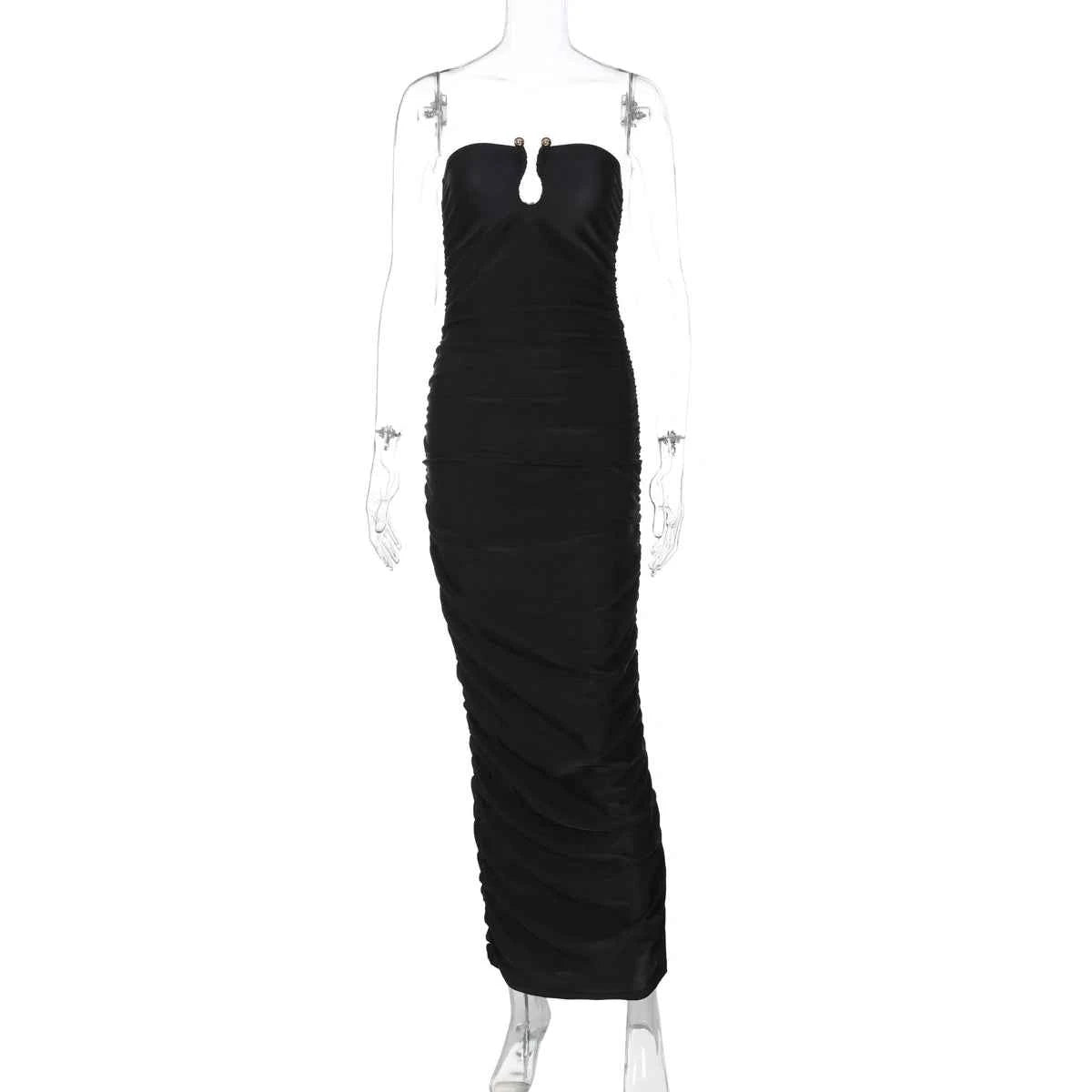 Dulzura Sleeveless Strapless Pleated Maxi Dress With Button Women’S Sexy Elegant Long Dress Party Club Office Spring Summer
