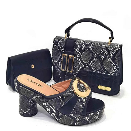 Italian Designed Snake Pattern Color Matching Platform Thick Soled Women&