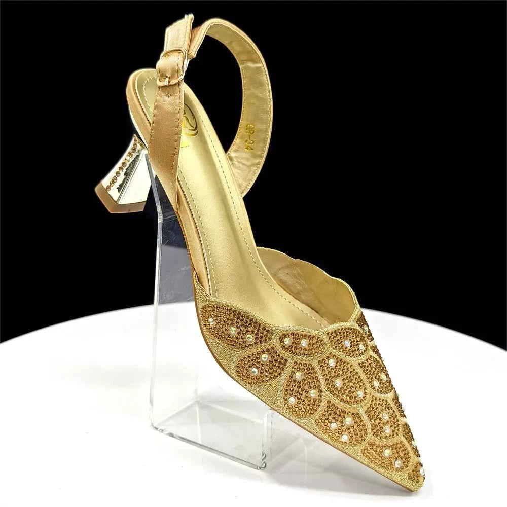 Italian shoes and handbags accessory set with rhinestone. Metal embellishments Wedding shoes.  Bridal shoes Designer.