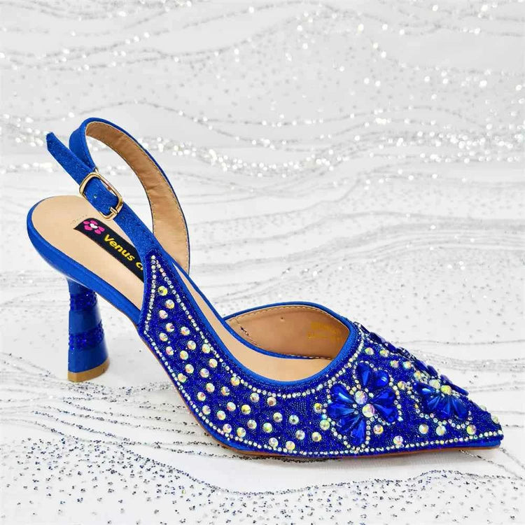 Women’s Purple High Heel Party Shoes and Rhinestone Handbag Set - Italian Design Wedding Style