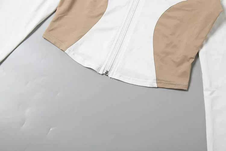 Weird Puss Casual 2piece Set Women Tracksuit Zip Contrast Patchwork Full Sleeve Jacket+Shorts Daily Simple Sporty Street Outfits