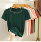 Knitted T-shirt Women Top. Solid Tank Y2K Summer New Fashion Female Sleeveless Beading Casual Thin Tops