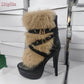 Retro Faux Fur Ankle Boots.  Pointed Toe Buckle Straps Slip-on Thin High Heels Boots 2025 Autumn New Women Fashion Modern Shoes.