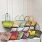 Colorful Straw Woven Beach Bag. Large Capacity Underarm Basket Bag.  Seaside Holiday Woven Bag. Spacious Women Shopper Tote Handbag.