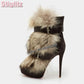 Retro Faux Fur Ankle Boots.  Pointed Toe Buckle Straps Slip-on Thin High Heels Boots 2025 Autumn New Women Fashion Modern Shoes.