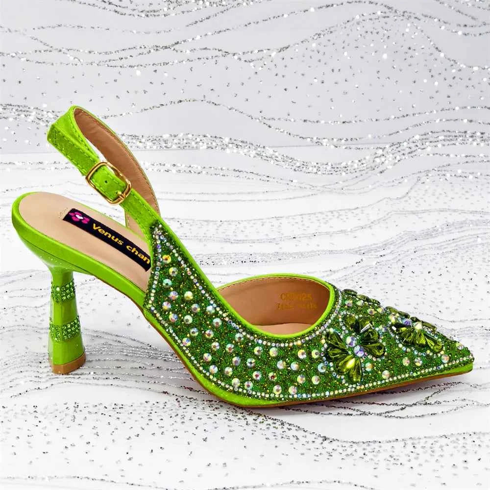 Women’s Purple High Heel Party Shoes and Rhinestone Handbag Set - Italian Design Wedding Style