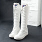 Canvas Long Boots for Women. High Top Women Canvas Shoes. Lace Up Knee High Boots. Flats Casual Vulcanized Shoes Sneakers Girls.