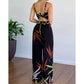 Summer Women Tropical Print Spaghetti Strap Two Piece. Casual Lace up Back Top & High Waist Pants Set 2 Pieces Suit Sets Woman Clothing.