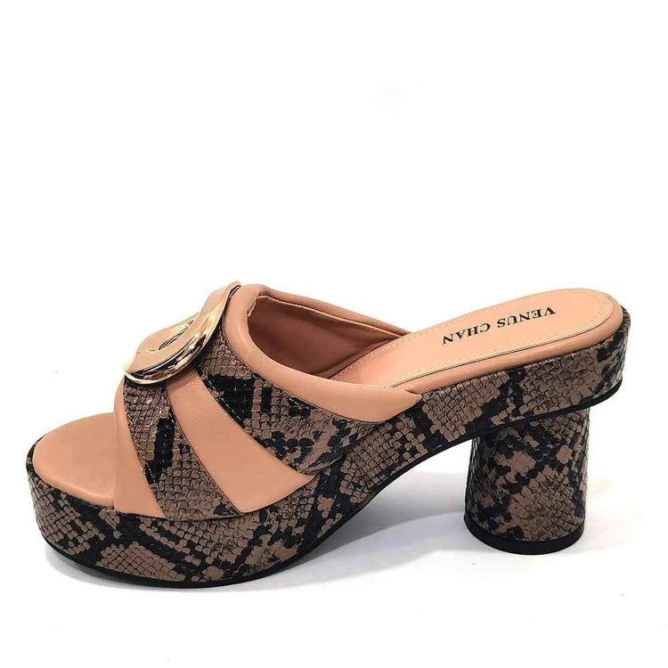 Italian Designed Snake Pattern Color Matching Platform Thick Soled Women&