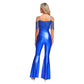Women Metallic Shiny Dance Jumpsuit Sequin Tassel Sleeveless Bell Bottom Long Pants Bodysuit Romper for Jazz Music Festival.