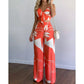 Summer Women Tropical Print Spaghetti Strap Two Piece. Casual Lace up Back Top & High Waist Pants Set 2 Pieces Suit Sets Woman Clothing.