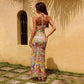 Printed Halter Split Backless Party Sexy Dress. Elegant Spaghetti Strap Long Dress Women  Summer Dress