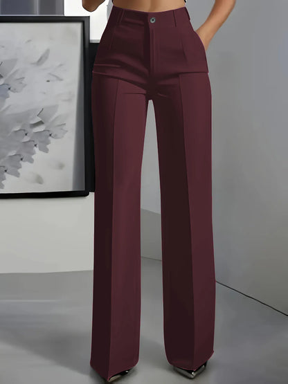 Lady Suit Pants Fashion Solid High Waist Straight Long Pants For Women Elegant Office Women&