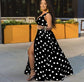 V neck dress with polka Sexy Deep V Neck Polka Dot Long Dress For Women.  Summer Boho Sleeveless Slim Print Side Slit Party Maxi Dresses.