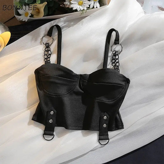 Tank Tops Women Chains Sexy Hot Girls Solid Hip Hop Streetwear Slim Cropped Backless Summer Y2K Casual Camisole All-match Basic