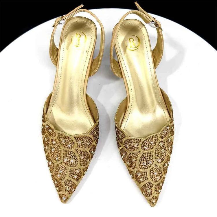 Italian shoes and handbags accessory set with rhinestone. Metal embellishments Wedding shoes.  Bridal shoes Designer.