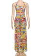 Printed Halter Split Backless Party Sexy Dress. Elegant Spaghetti Strap Long Dress Women  Summer Dress