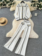 SINGREINY Autumn Warm Two Piece Suits. Women Lapel Neck Buttons Chic Top+Elastic Long Pants. Casual Knit Color Block Sweater Sets.