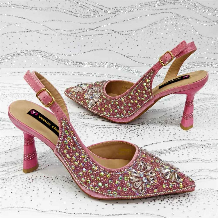 Women’s Purple High Heel Party Shoes and Rhinestone Handbag Set - Italian Design Wedding Style