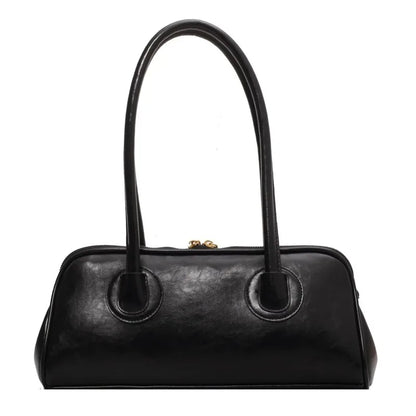 Classic Leather Handbag. Retro Simple Shoulder Underarm Bag. Elegant Stylish Baguette Tote Bag.