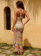 Printed Halter Split Backless Party Sexy Dress. Elegant Spaghetti Strap Long Dress Women  Summer Dress