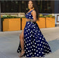 V neck dress with polka Sexy Deep V Neck Polka Dot Long Dress For Women.  Summer Boho Sleeveless Slim Print Side Slit Party Maxi Dresses.
