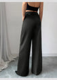 High Waist Solid Pants For Women. Casual Belt Wide-leg Trousers.Ladies With Pockets Office Wear Pants.