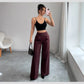 High Waist Solid Pants For Women. Casual Belt Wide-leg Trousers.Ladies With Pockets Office Wear Pants.