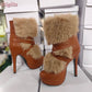 Retro Faux Fur Ankle Boots.  Pointed Toe Buckle Straps Slip-on Thin High Heels Boots 2025 Autumn New Women Fashion Modern Shoes.