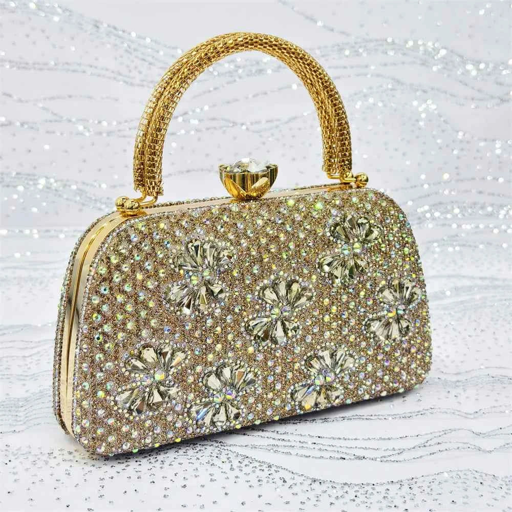 Women’s Purple High Heel Party Shoes and Rhinestone Handbag Set - Italian Design Wedding Style