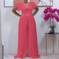 Pleated Jumpsuits for Women. Elegant New V Neck Ruffles Sleeve High Waisted Jumpsuit.