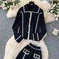 SINGREINY Autumn Warm Two Piece Suits. Women Lapel Neck Buttons Chic Top+Elastic Long Pants. Casual Knit Color Block Sweater Sets.