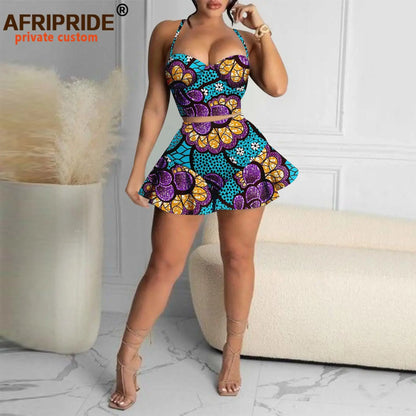 Clothes for Women Crop 2 Piece Set Sexy Party Print Attire Ankara Outfits Dresses.