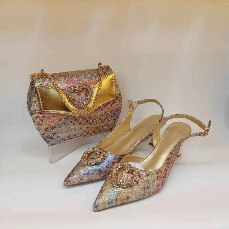 Italian Shoes and Bags Matching Set Women Heel Party Italian Design Wedding High Heels With Match Bags Good Quality